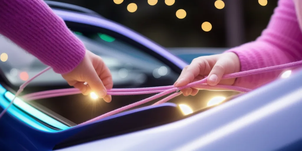 How do you secure string lights in a car?